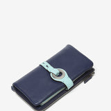 Large wallet with metal clasp in blue leather