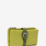 Large wallet with metal clasp in green leather