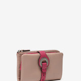 Medium wallet with metal clasp in pink leather