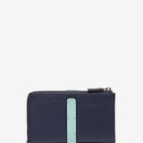 Medium wallet with metal clasp in blue leather