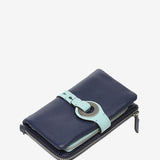 Medium wallet with metal clasp in blue leather