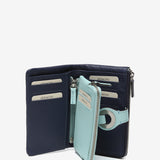 Medium wallet with metal clasp in blue leather