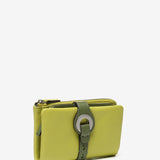 Medium wallet with metal clasp in green leather