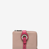 Small wallet with metal clasp in pink leather