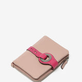 Small wallet with metal clasp in pink leather