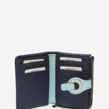 Small wallet with metal clasp in blue leather