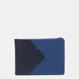 Cartera pequeña de hombre de piel con protección RFID en azul