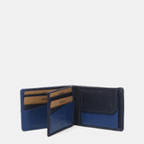 Cartera pequeña de hombre de piel con protección RFID en azul