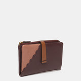 Cartera mediana en piel bicolor burdeos