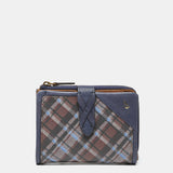 Cartera pequeña en piel a cuadros azul
