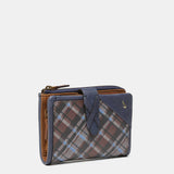 Cartera pequeña en piel a cuadros azul