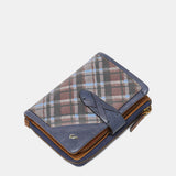 Cartera pequeña en piel a cuadros azul