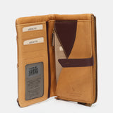 Large leather wallet in camel tones