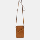 Cognacfarbene Handytasche aus Leder und Wildleder