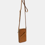 Cognacfarbene Handytasche aus Leder und Wildleder