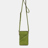 Green leather and suede phone pouch