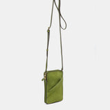 Green leather and suede phone pouch