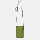 Green leather and suede phone pouch