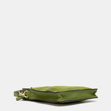 Green leather and suede phone pouch