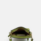 Green leather and suede phone pouch