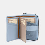 Small light blue leather wallet.