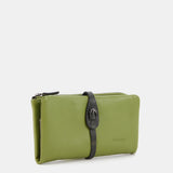 Large green leather wallet.