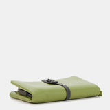 Large green leather wallet.