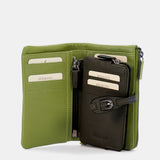 Medium-sized green leather wallet.