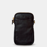 Handytasche aus schwarzem Leder.