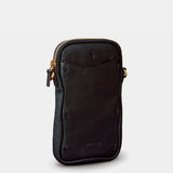 Handytasche aus schwarzem Leder.