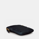Handytasche aus schwarzem Leder.