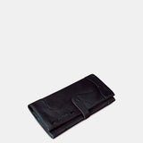 Große schwarze Geldbörse für Damen aus Leder.