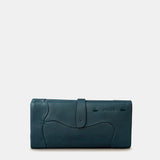 Große Damen-Geldbörse aus blauem Leder.