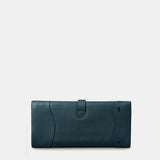 Große Damen-Geldbörse aus blauem Leder.