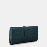 Große Damen-Geldbörse aus blauem Leder.