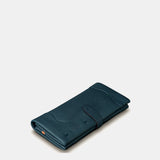 Große Damen-Geldbörse aus blauem Leder.