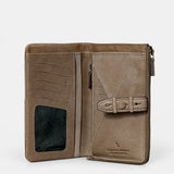Large women's wallet in taupe leather.