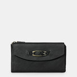Große Damenbrieftasche aus schwarzem Leder.