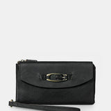 Große Damenbrieftasche aus schwarzem Leder.