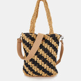 Black and beige striped braided handbag