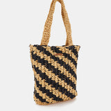 Black and beige striped braided handbag
