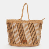 Raffia-Tasche mit braunen Streifen
