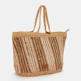 Raffia-Tasche mit braunen Streifen