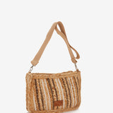 Brown striped raffia shoulder bag