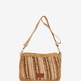 Brown striped raffia shoulder bag