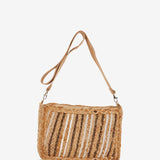 Brown striped raffia shoulder bag