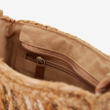Brown striped raffia shoulder bag