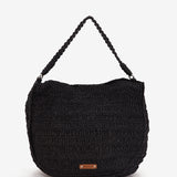 Raffia shoulder bag in black