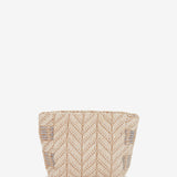 Kosmetiktasche mit grauem Muster.