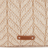 Kosmetiktasche mit grauem Muster.
